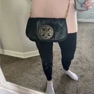 Tory Burch black leather cross body purse